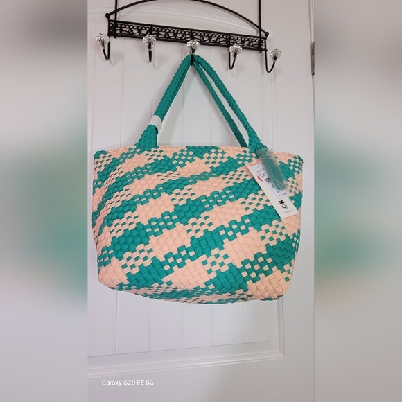 Wildfox Woven Teal and Cream Tote Bag - Picture 1 of 3